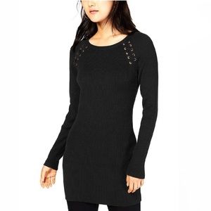 BCX Black Lace-Up Long Sleeve Tunic Sweater Dress Size XL